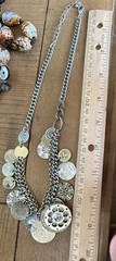 VTG Multi Disc Silver Gold Copper Tone Coin Shaped Charms Necklace 9”