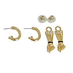 Jackie Collins Gold Tone Rhinestone Figa Fist Dangle Post Earrings, Signed K01