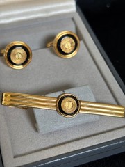 Dunhill Vintage Cufflinks Tie Clip Set Gold Tone Black Onyx Style w/ OG Box