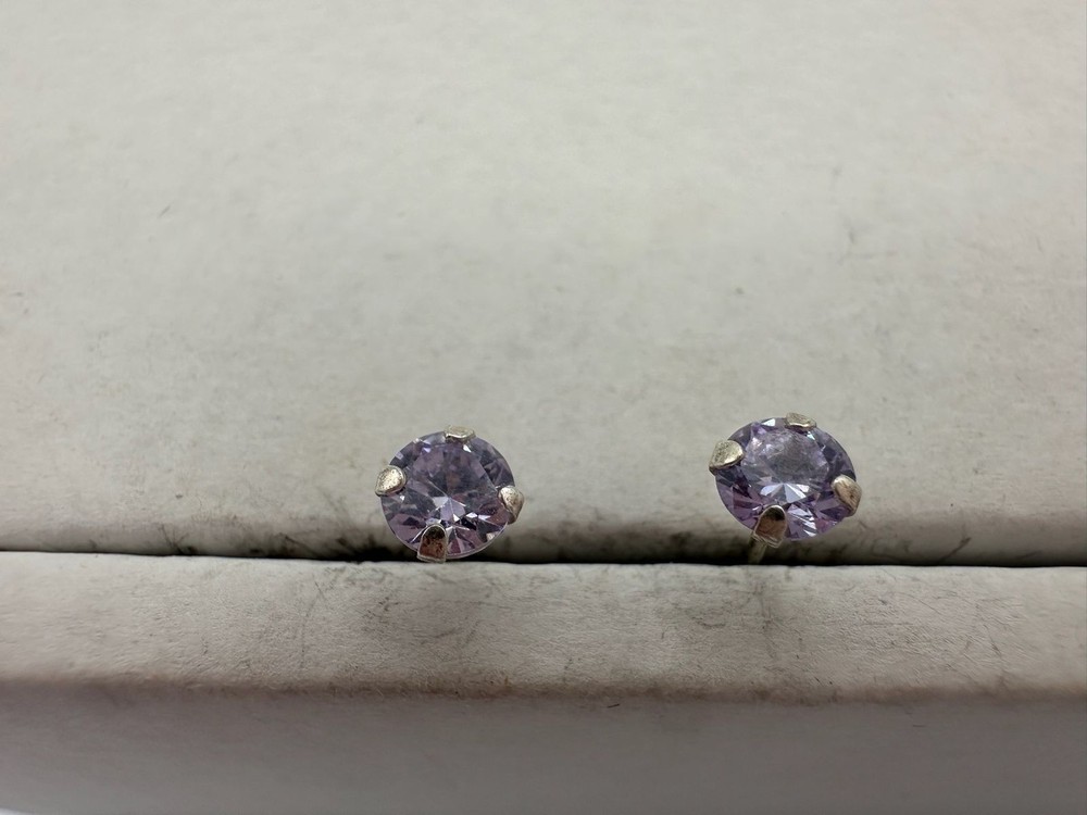 0.66g Vintage Sterling Silver 925 Purple Round Stud Earrings Dainty Elegant M