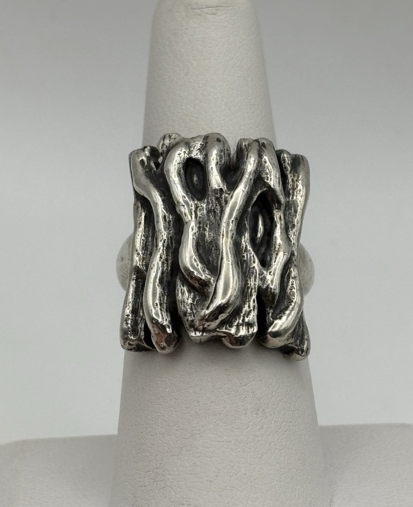 Vintage Sterling 925 BRUTALIST FREE-FORM UNIQUE RING Size 7.5 10.77grams