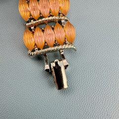 Vintage Bracelet Peach Pink Melon Frosted Lucite Thermoset Silver Tone Wide 6″