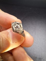 Antique Art Deco 18k White Gold Diamond Sapphire Ring Size 6