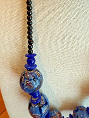 Vintage Blue Glass Bead Necklace Lampwork Excellent 19 inches European