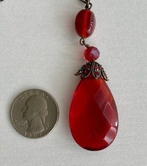 Vintage Red Teardrop Pendant 30in Bead Station Chain 30in Necklace 34g Ladies