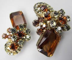 LOVELY DELIZZA & ELSTER JULIANA TOPAZ RHINESTONE CLIMBER CLIP ON EARRINGS