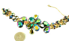 Vintage Designer Iridescent Peacock Blue Watermelon Stone Bracelet
