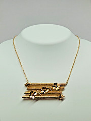 UNIQUE & Pretty 14k Textured & Floral 4 Bar Simulated Gem Pendant 17.5″ Necklace