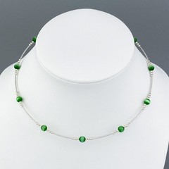 Green Cat’s Eye Tension Wire Necklace | Vintage Sterling Silver | 16″