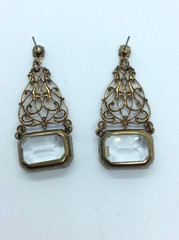 Victorian Drop Dangle Earrings Brass Rhinestone Unsigned Sadie Green?