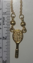 Gorgeous VTG Tennis Racket & Ball Charm Necklace Chain+ Pendant Taiwan Gold 👀