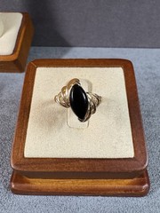 Vintage Marquise Black Onyx Cocktail Ring 14K Yellow Gold, Size 5.5 2.7 Grams