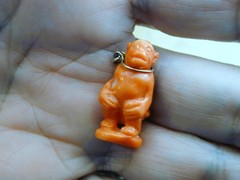 Victorian Hand Carved Monkey Pendant Charm FOB In Original Box