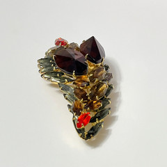 Vintage Juliana Rhinestone Brooch Clip Earrings Autumn Colors Watermelon Gold