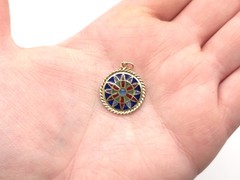 Vintage 18k Gold French Plique A Jour Enamel Stained Glass Notre Dame Pendant