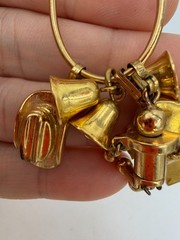 Vintage Monet Pendant Charm Dangle Goldtone Girl Tinman Hat Bells For Necklace