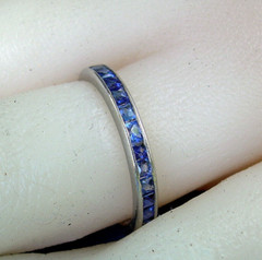 Original Antique SAPPHIRE Carre cut Band Deco PLATINUM Eternity Anniversary Ring