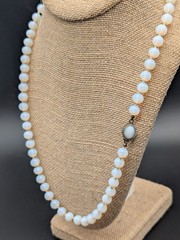 VINTAGE OPALITE OR OPALINE OPALESCENT GLASS BEAD NECKLACE HAND KNOTTED 23″