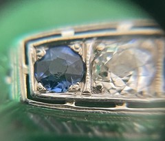 18k White Gold Art Deco Natural European Cut Diamond & Sapphire Ring