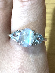 Vintage Sterling Silver Ring Moonstone Aquamarine/Blue Topaz? 925 7.5 AS IS