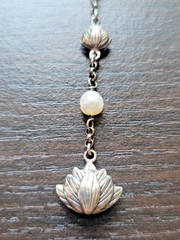 VTG JANICE GIRARDI JGD-LOTUS PEARL Y-Necklace/Rosary Style/Mala .925 Sterling