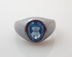Vintage Hallmark Signed Blue Topaz Bezel Set Sterling Silver Band Ring Sz 9