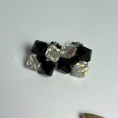 Earrings Vintage Silver Tone Teardrop Black Rhinestone Retro Goth Clip On