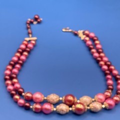 NECKLACE vintage 1950s 1960s Pink Purple BEADS 2 strands glitter small 14-16″