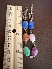 Vintage Link Bracelet Multicolor Stones Prong Set Open Back Small