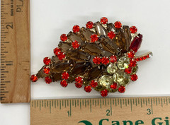 Verified Juliana Topaz Orange yellow coffin Hexagon Rhinestones Leaf brooch