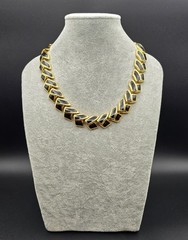 Vintage Gold Tone and Black Enamel Chevron Link Collar Necklace 17″ Long