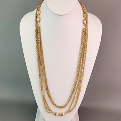 Vintage Chain Necklace Gold Tone Curb Link Triple Layer Long Endless 58″ Flapper
