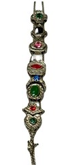 VTG Victorian Revival Slider Charm Bracelet Silvertone Rhinestones Enamel 7 1/4″