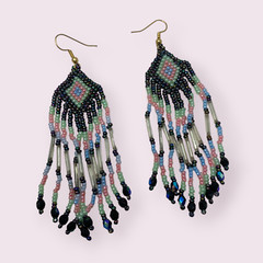 Vintage Southwestern Statement Earrings Beaded Dangle Drop Artisan Pierced