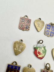 Antique Old VTG 14 Personalized Charms Brass? Mixed Metal Enamel Pendants Read