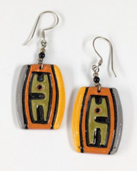 Vintage Painted Southwestern Style Clay Pottery Drop Pierced 2.5″ Earrings
