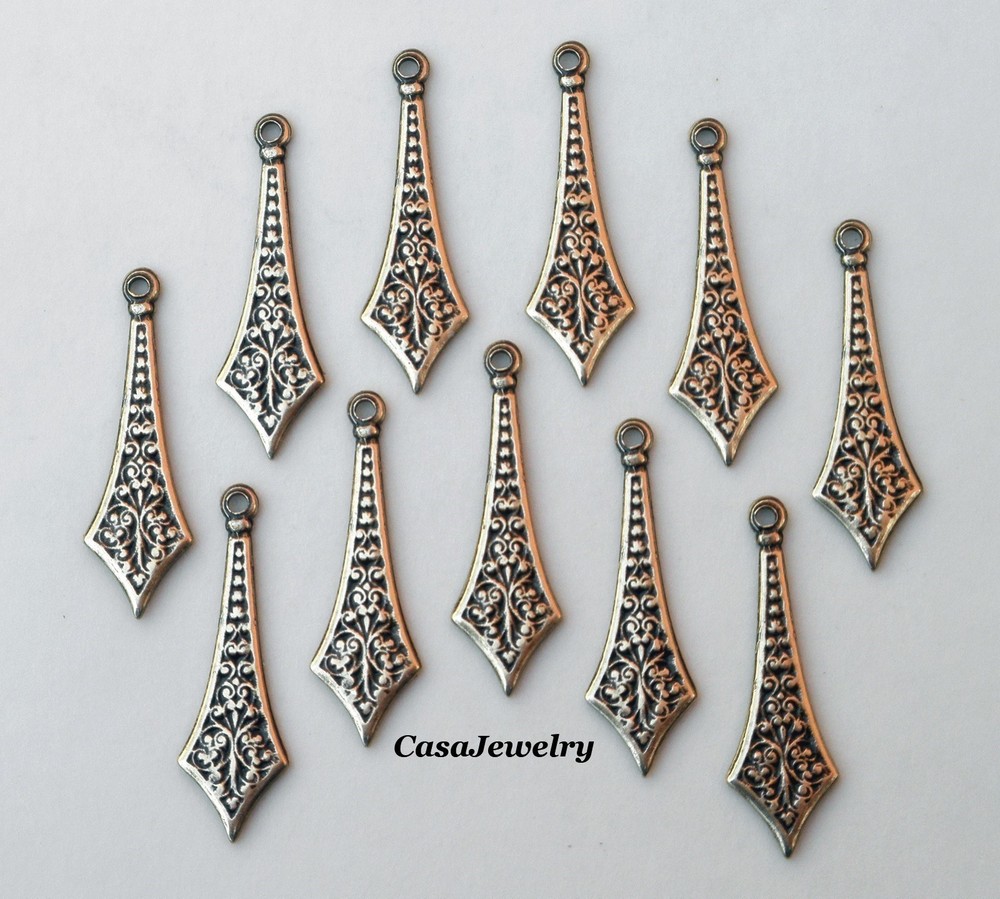 #0402 ANTIQUED GOLD PENDANT – EARRING DROP W/TOP HANG RING – 12 Pcs