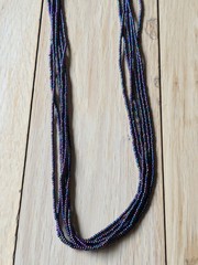 Natural Nepal Glass Seed Bead Multi Strand Necklace. Iridescent Peacock Blue 22″