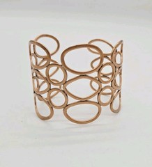 Copper Cuff Bracelet open wire Oval and Circular Design Wide 6.25 in