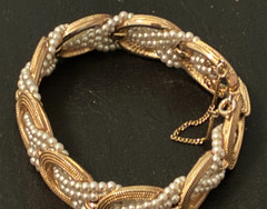 Ciner Bracelet Braid Gold Tone Faux Pearl Link Signed Mid Century Mark Vintage
