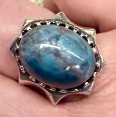 💙🔷 Rare Blue Agate Ring with Teal, Cyan & Grey Veins – Handmade Silver Unique✨