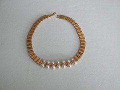Vintage Napier Gold-tone & Faux Pearl Statement Necklace Pat.# Rare 18″ NICE
