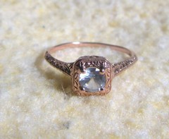 Art Deco Filigree 14k Rose Gold White Sapphire Engagement Ring Size 7.0