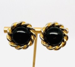 Large PAOLO GUCCI Rope Twist Black Cabochon Clip Backs Vintage Jewelry