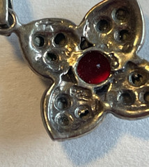 Dainty Silver Necklace Small Red Sterling 925 Flower Vintage Pendant 17.75″ D409