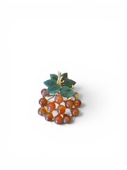 Vintage Swoboda Signed Jade Carnelian Grape Cluster Brooch Pin Gold Tone