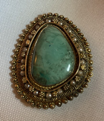 Brooch .935 Silver Turquoise Pearl Pendant 1.75″