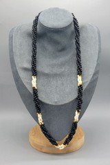 Vintage twisted black beaded small pearl necklace N1D