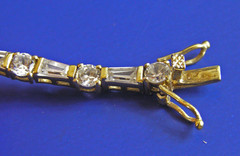 Vintage JJT Gold Tone Sterling Silver Round & Baguette CZ Tennis Bracelet (Ta)