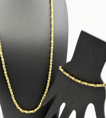 Vintage Monet Necklace Bracelet Demi Set Gold Tone Bamboo Design Strung on Chain